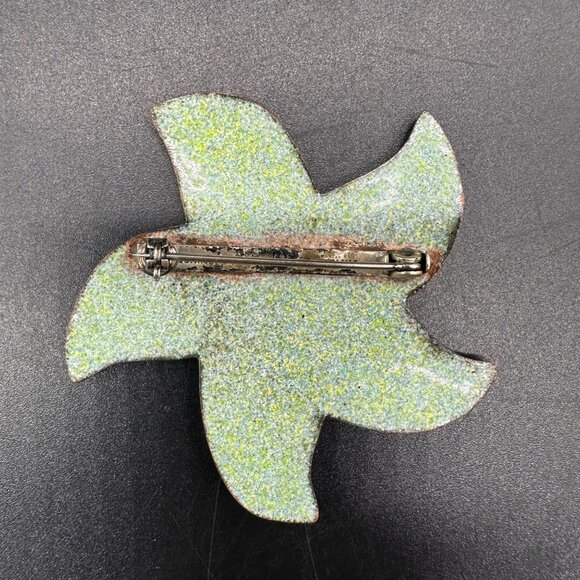 Vintage Starfish Enamel On Copper Brooch Pin Yellow Red Dots Nautical Beach - Picture 3 of 7